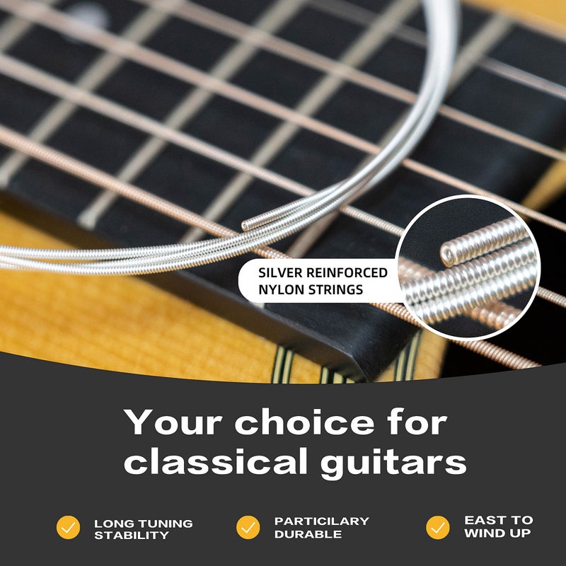 Alice Classical Guitar Strings, Alice 2 Set Classic Guitar 6 Strings Clear Nylon Normal Tension 28-43 Gauge with Anti-Rust Coating, Silver Plated Wrap (AC130) - Image 5